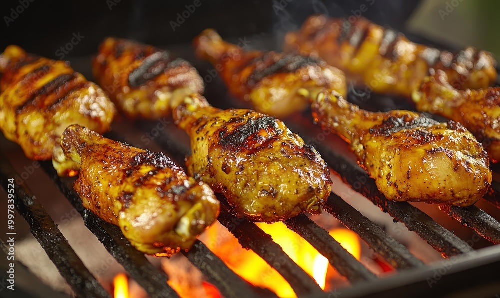 Grilled Chicken Legs on Barbecue.