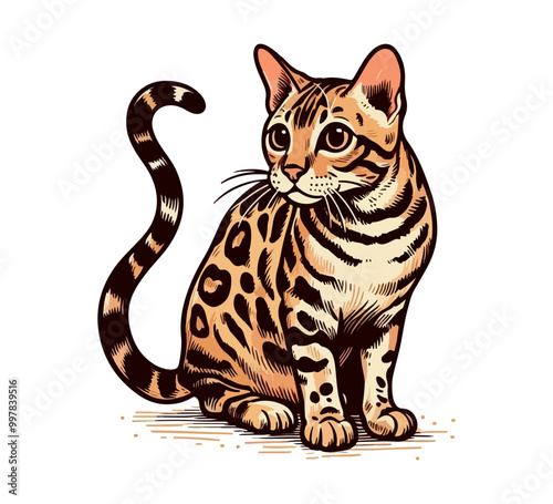 Bengal Cat Hand drawn vector illustration graphic