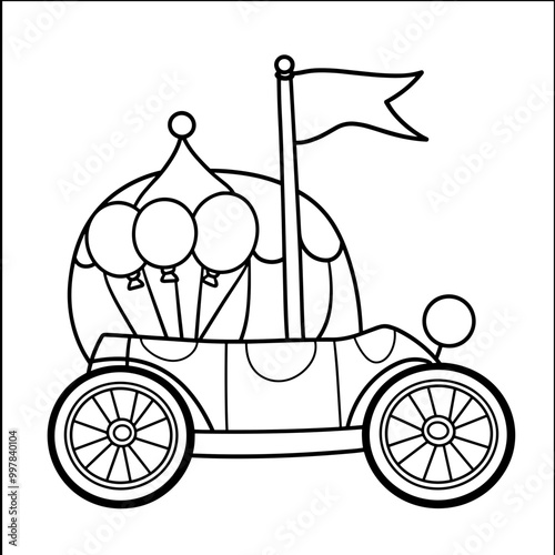 kawaii circus clown car coloring page for kids