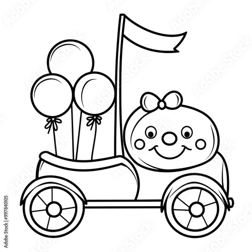 kawaii circus clown car coloring page for kids
