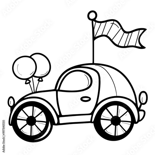 kawaii circus clown car coloring page for kids