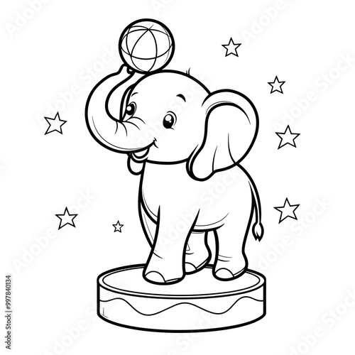 kawaii circus elephant coloring page for kids