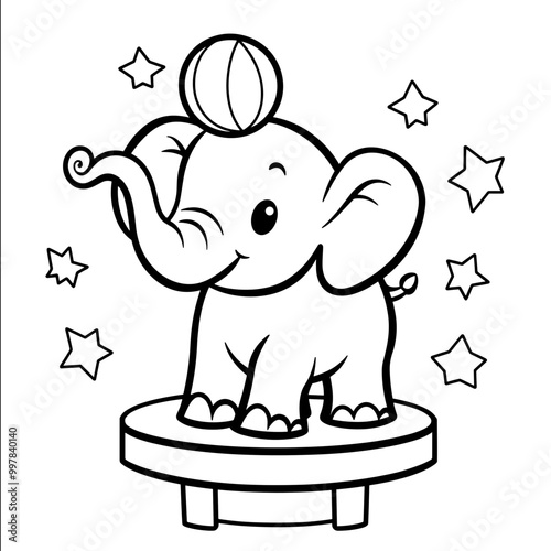 kawaii circus elephant coloring page for kids