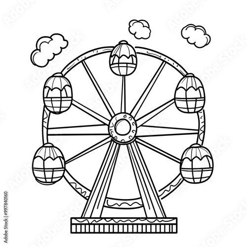 kawaii circus ferris wheel coloring page for kids