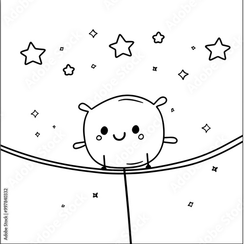 kawaii circus tightrope walkers pole coloring page for kids