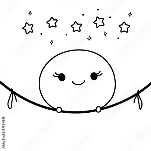 kawaii circus tightrope walkers pole coloring page for kids