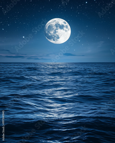 Calm Moonlit Night with Clear Sky Full of Stars 