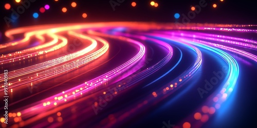 Vibrant, flowing light trails in a dynamic composition.