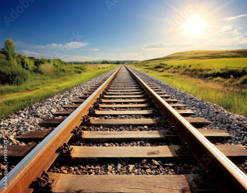 Long straight railway track that stretches into distance Railroad tracks in