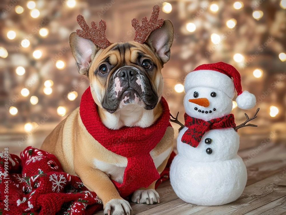Bulldog dressed as a reindeer Bulldog dressed as a reindeer