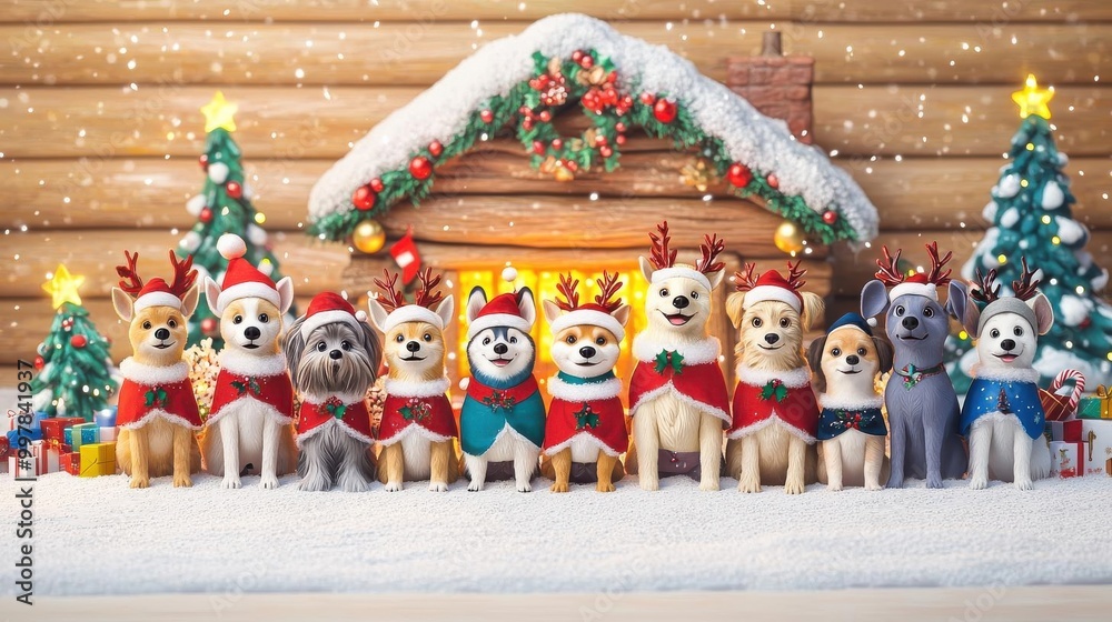 Group of different dog breeds dressed as reindeer Group of different dog breeds dressed as reindeer