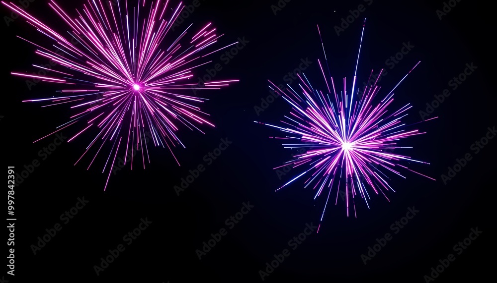Bright Pink and Blue Light Streams Like Futuristic Fireworks Against Dark Sky Bright Pink and Blue Light Streams Like Futuristic Fireworks Against Dark Sky