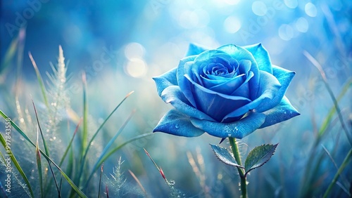 Ethereal blue rose meadows macro shot of botanical rarity photo