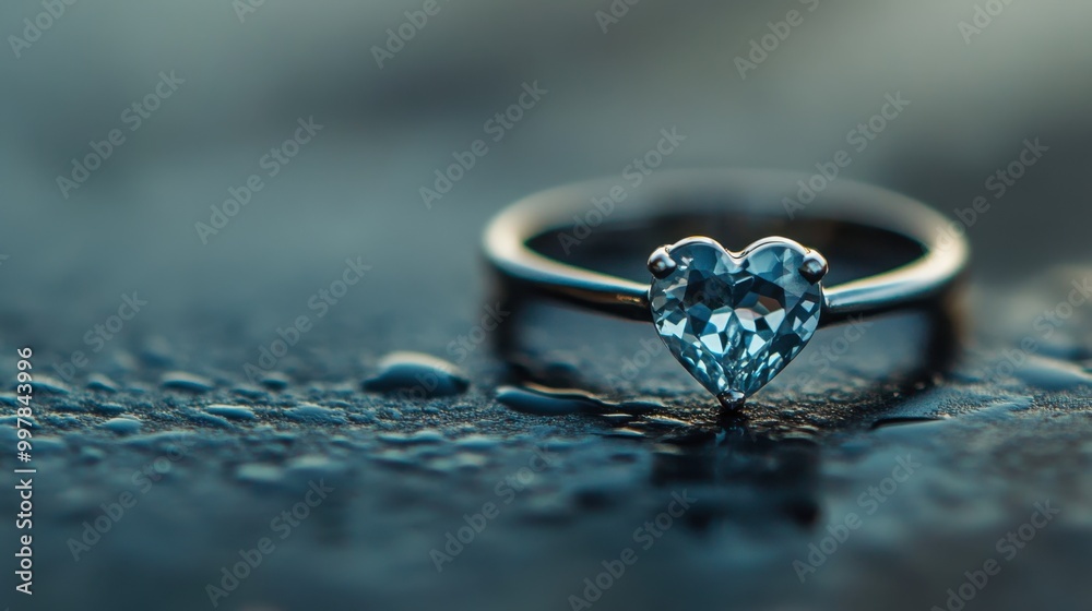 A close-up of a ring with a heart-shaped stone placed on a smooth surface. A close-up of a ring with a heart-shaped stone placed on a smooth surface.
