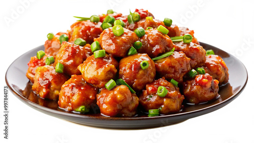 Gobi appetizer manchurian on plate isolated on a white background photo