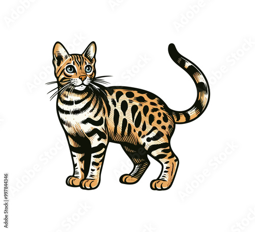 Bengal Cat Hand drawn vector illustration graphic