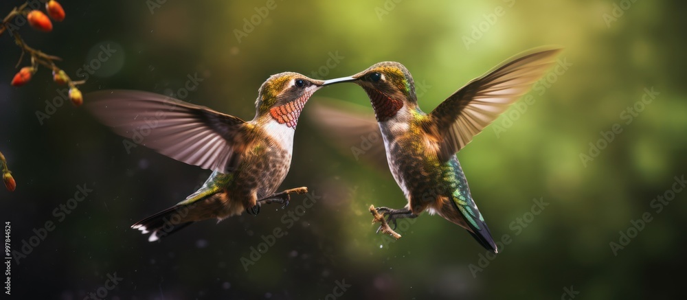 Naklejka premium Hummingbirds in Mid-Flight