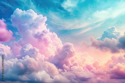 Wallpaper Mural Ethereal sky with pastel colored fluffy clouds Torontodigital.ca