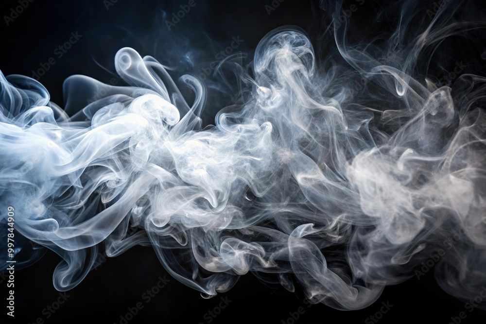 Fototapeta premium Ethereal white smoke waves on dark background, abstract and mysterious