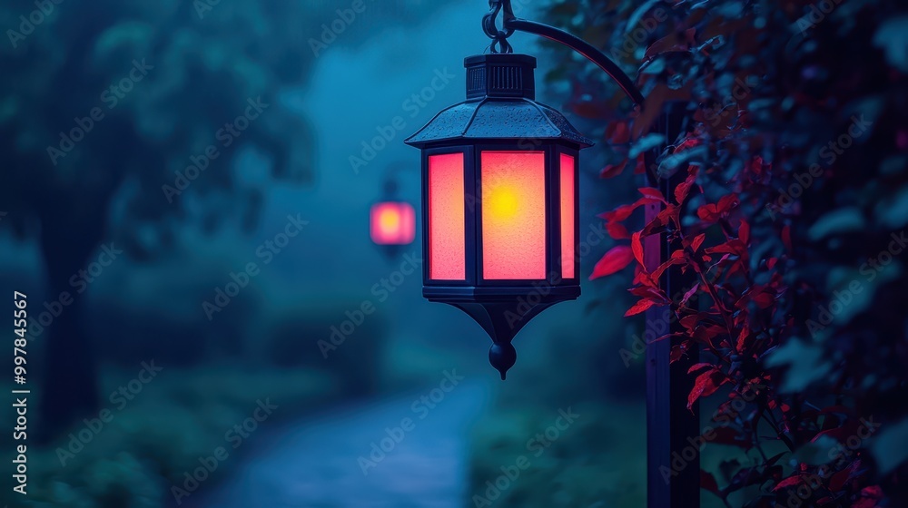 Illuminated Lanterns Embraced by Nature: Ethereal Misty Glow of Serenity in Enchanted Garden Illuminated Lanterns Embraced by Nature: Ethereal Misty Glow of Serenity in Enchanted Garden