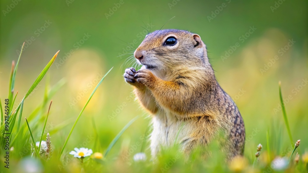 European ground squirrel feeding in meadow European ground squirrel feeding in meadow