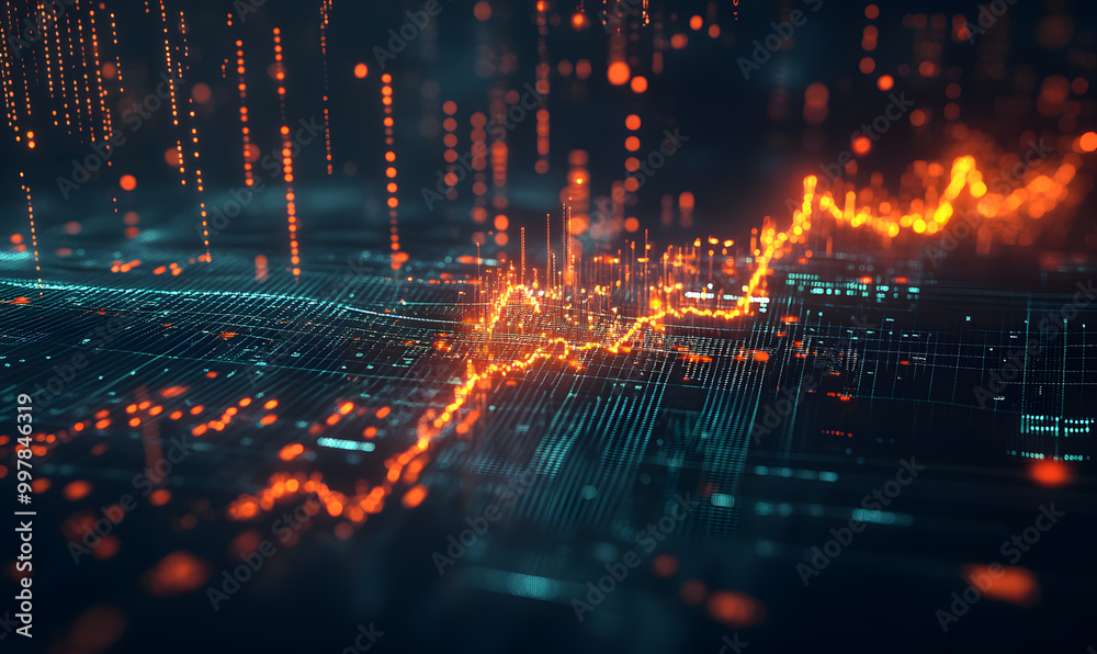 Fototapeta premium Futuristic Stock Market Chart with Glowing Data or Dynamic Financial Timeline for graphic background