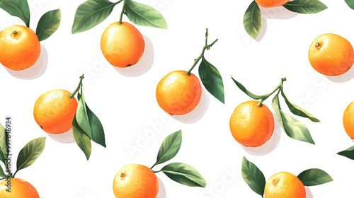 Fresh orange mandarin fruit with green leaves isolated on white background