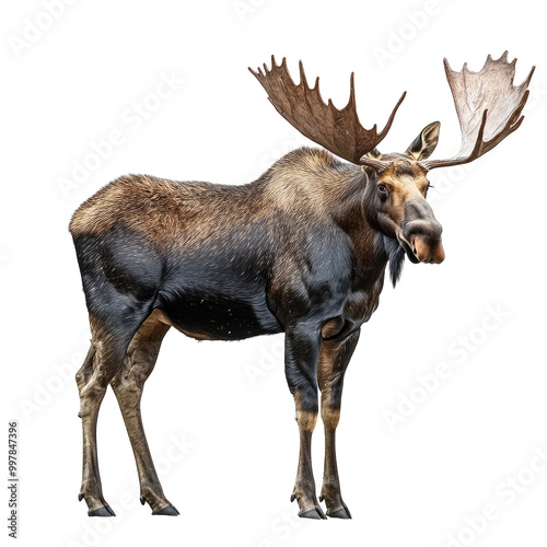 Wallpaper Mural Majestic moose standing proudly, showcasing impressive antlers, fur shimmering with earthy tones, embodying the spirit of wild North American landscapes. Torontodigital.ca