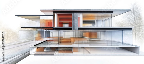 3D rendering modern building cross-section interior appears to Detailed Architectural Diagram photo