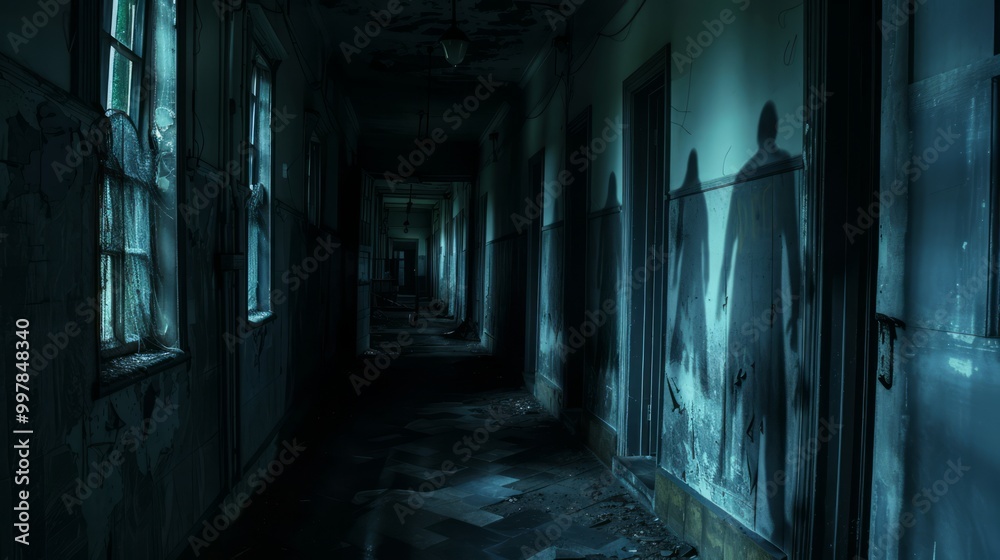 Spooky Abandoned Asylum with Ghostly Shadows Spooky Abandoned Asylum with Ghostly Shadows