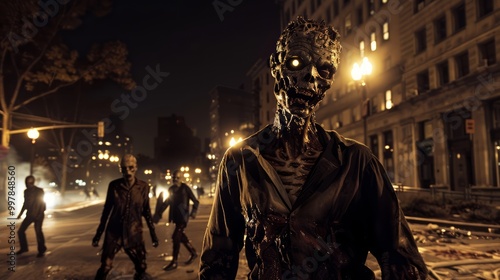 Zombies Stumbling Through Desolate City Streets at Night