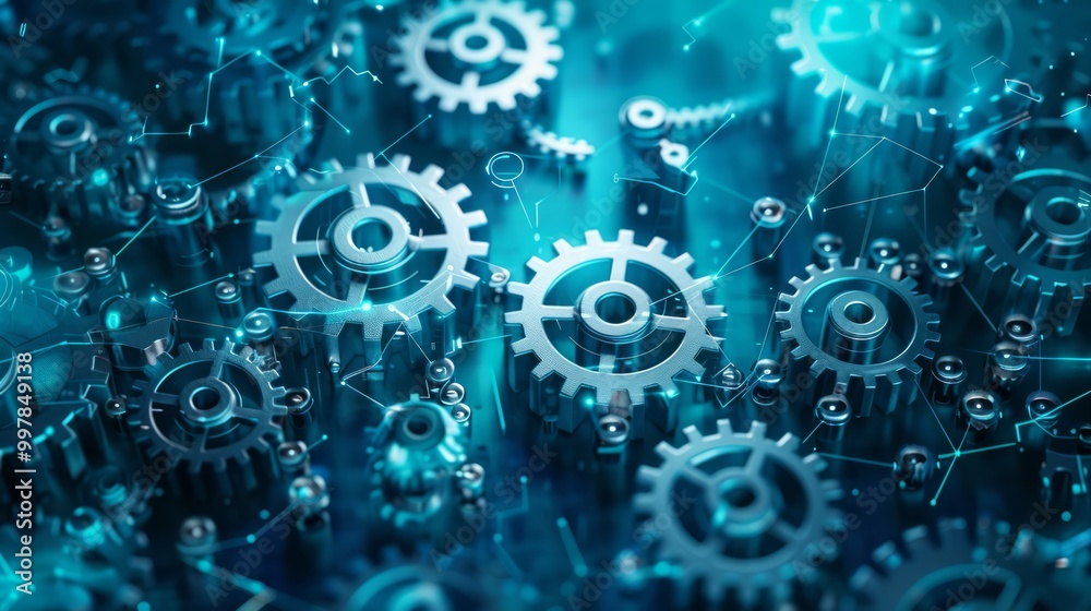 Digital Gears and Cogs in Blue Visualization Digital Gears and Cogs in Blue Visualization