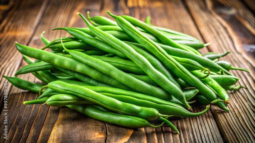 Fresh jack beans rest on a wooden surface, displaying their vibrant green hue and unique texture, inviting curiosity Fresh jack beans rest on a wooden surface, displaying their vibrant green hue and unique texture, inviting curiosity