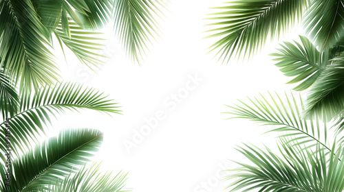 Tropical palm tree leaves frame isolated on white background, perfect for summer holiday designs