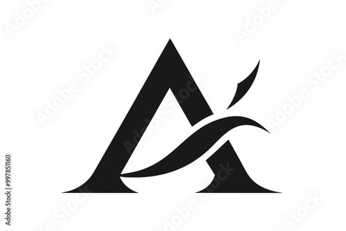 A stylized design with letter A and leaves Abstract concept silhouette black vector art illustration