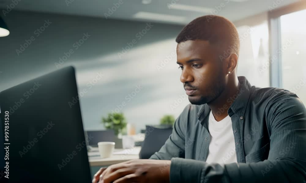 Algerian Man Working on Team Meeting Presentation in Modern Office Algerian Man Working on Team Meeting Presentation in Modern Office