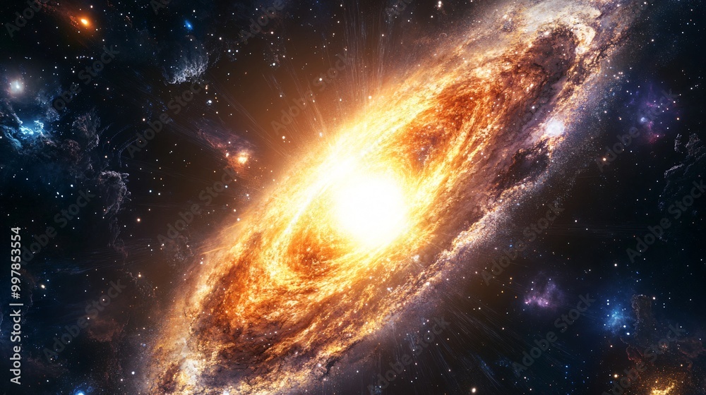 A swirling galaxy with a bright center and stars scattered throughout. A swirling galaxy with a bright center and stars scattered throughout.