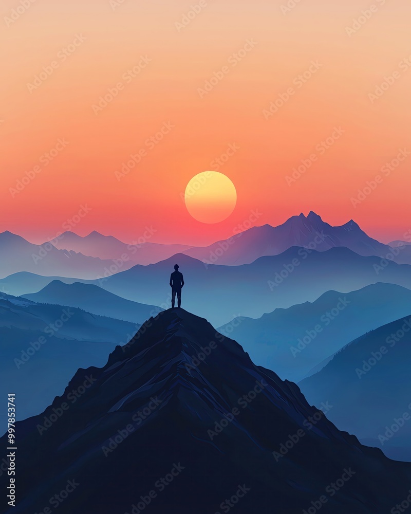 nature soul harmonize A solitary figure stands atop a mountain peak at sunrise, surrounded by serene layered hills illuminated by the warm glow of dawn. nature soul harmonize A solitary figure stands atop a mountain peak at sunrise, surrounded by serene layered hills illuminated by the warm glow of dawn.