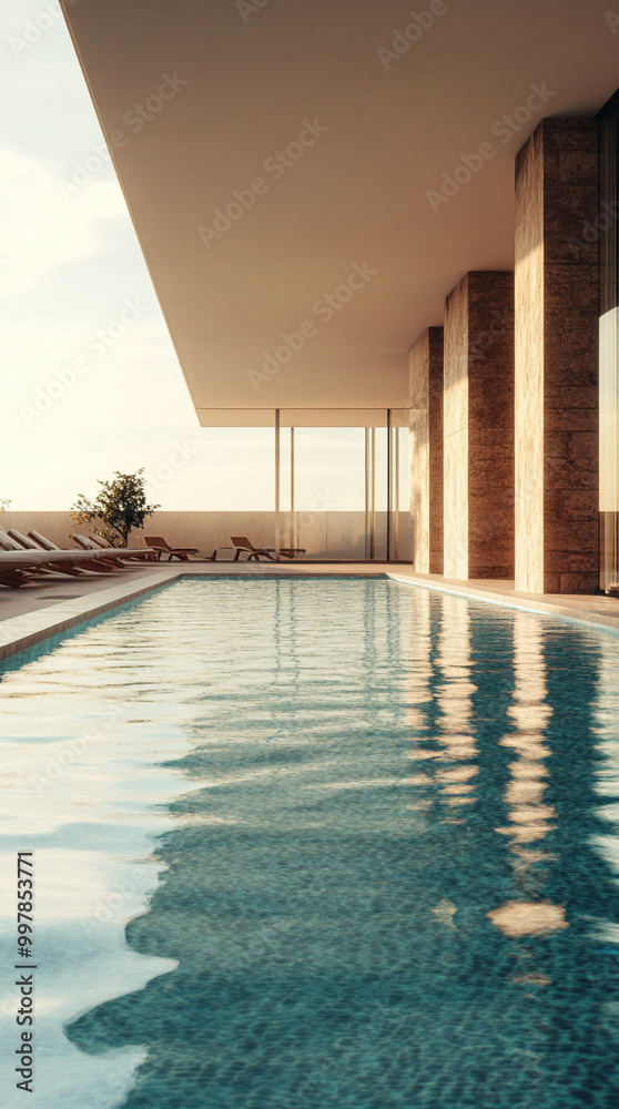 Fototapeta premium Indoor swimming pool design for modern villa, luxury pool, clean