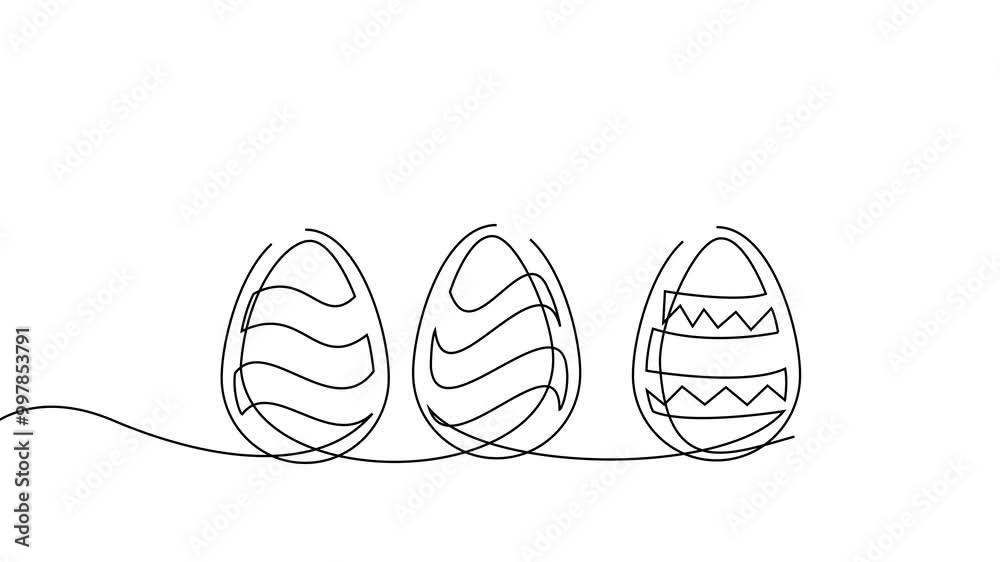 One continuous line drawing of Easter eggs illustration