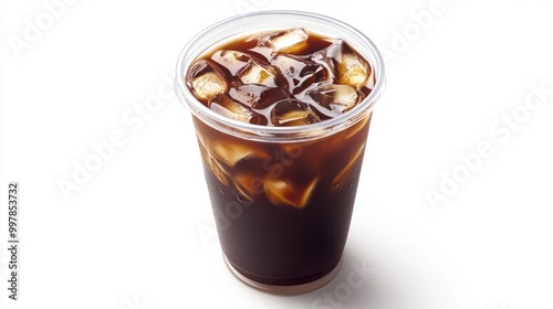 iced coffee in plastic cup isolated on white background