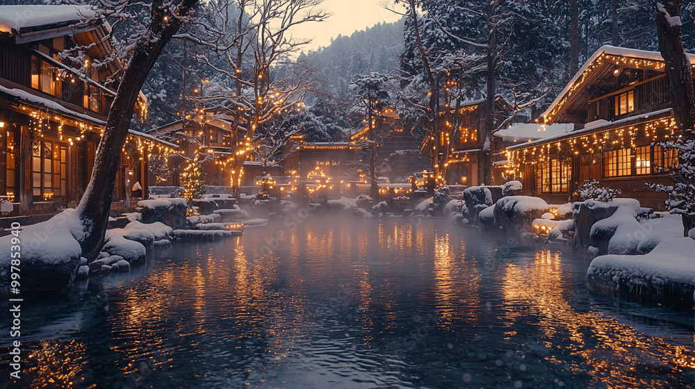 Fototapeta premium 冬の温泉とクリスマスライト