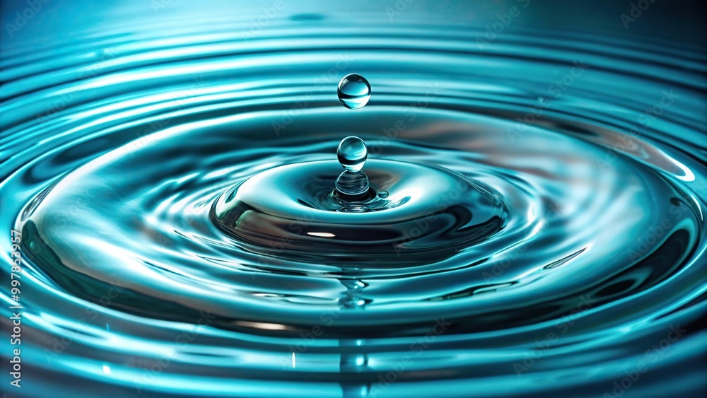 Extreme close-up clear water droplet splashing in concentric circles capturing purity Extreme close-up clear water droplet splashing in concentric circles capturing purity