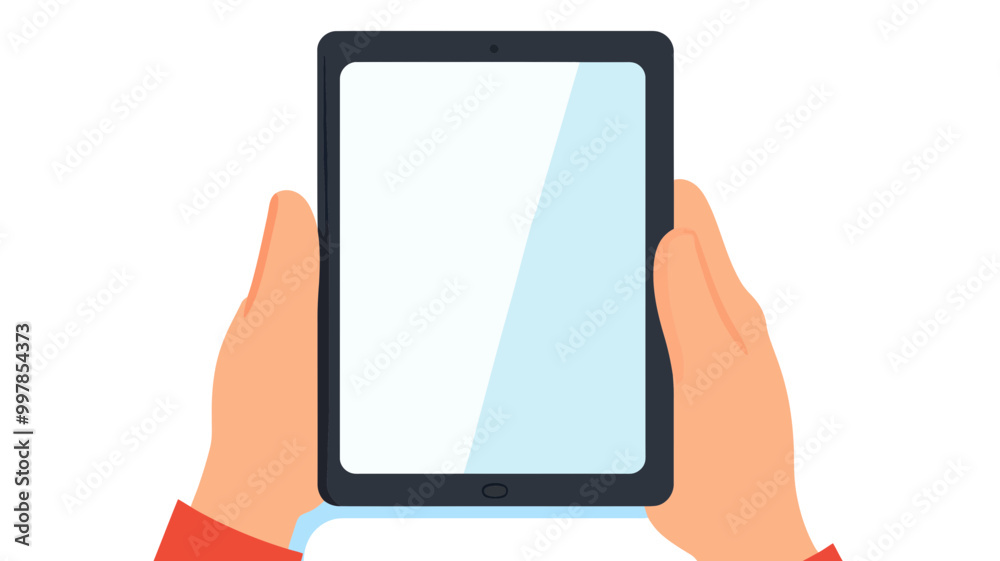 Hands Holding Tablet Device Digital Reading Navigation Technology Illustration Hands Holding Tablet Device Digital Reading Navigation Technology Illustration