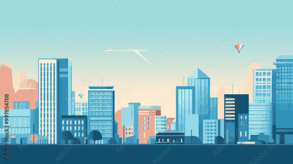 Modern Urban Skyline Vector Illustration - Flat Design City Landscape, Skyscrapers, and High-rise Buildings in Tranquil Colors for Architectural Concepts and Urban Planning Modern Urban Skyline Vector Illustration - Flat Design City Landscape, Skyscrapers, and High-rise Buildings in Tranquil Colors for Architectural Concepts and Urban Planning