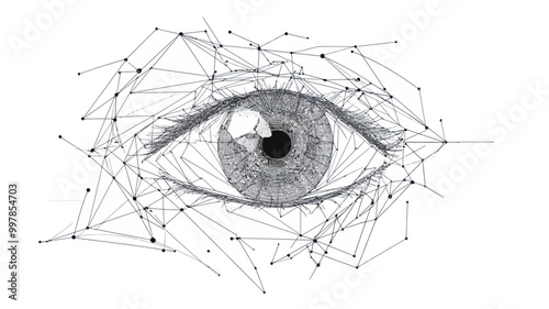 Low Poly Wireframe Eye with Abstract Geometric Mesh in Minimalist SVG Vector Style - Digital Technology Vision Concept Isolated on White Background