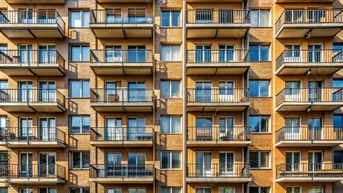 Extreme close-up of a multi-storey building facade with balconies