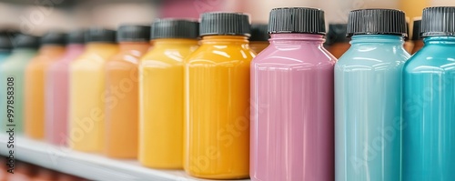 Wallpaper Mural Sustainable cleaning products in reusable containers, neatly arranged on a shelf in an ecofriendly business showroom, 3D illustration Torontodigital.ca