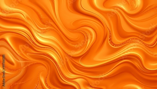 Fluid Caramel Swirl with Vivid Gradients and Glowing Particles, Realistic Digital Rendering