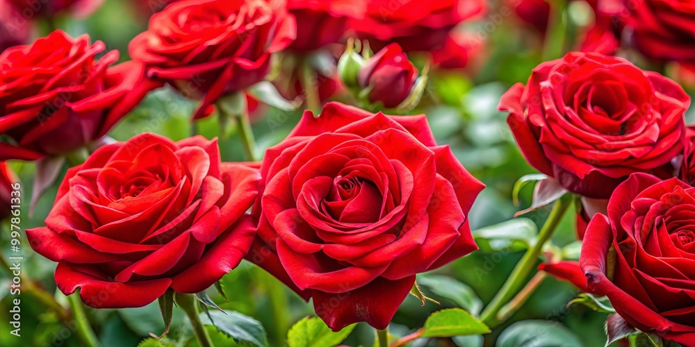Obraz premium Striking red roses in natural light, perfect for elegant floral arrangements and decor, showcasing their beauty and